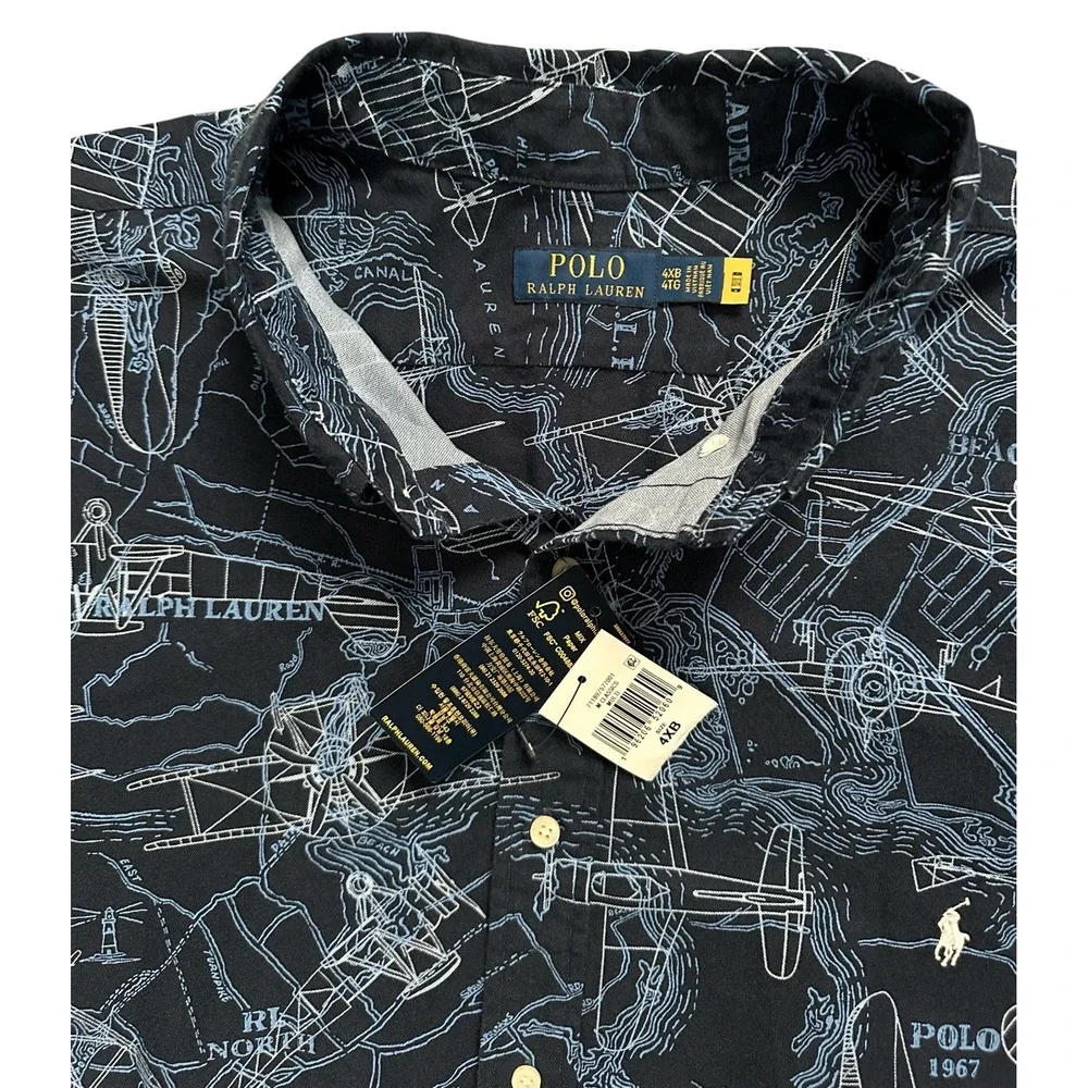 Polo Ralph Lauren 4XB Big & Tall Airplane Print Short‎ Sleeve Button Down Shirt